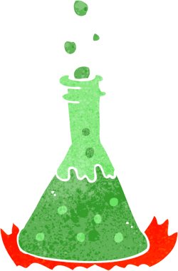 Bir insan tarafından çizilmiş köpüren kimyasallar.