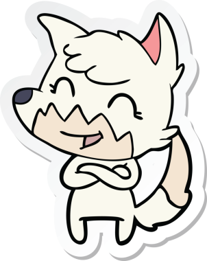 Bir insan tarafından çizilmiş mutlu bir tilkinin çıkartması.