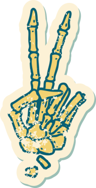 Bir insan tarafından çizilmiş barış işareti veren bir iskeletin sembolik dövmesi.