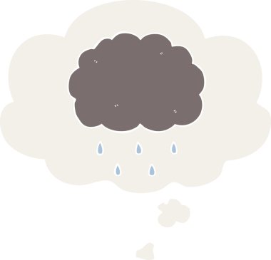 Bir insan tarafından çizilmiş düşünce baloncuğuyla yağmur yağıyor.