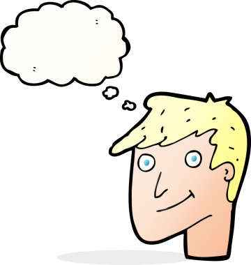 Bir insan tarafından çizilmiş düşünce balonlu mutlu adam çizgi filmi.