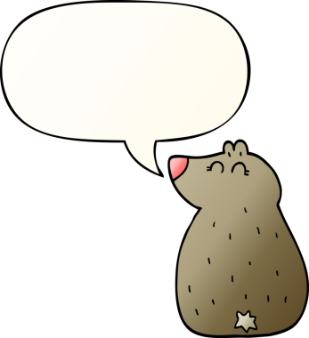 Bir insan tarafından çizilmiş yumuşak eğimli konuşma baloncuğu olan sevimli çizgi film ayısı.