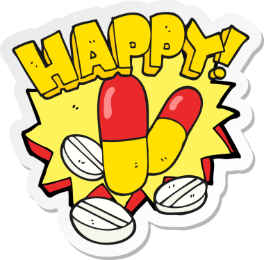 Bir insanın çizdiği mutluluk haplarının çıkartması.