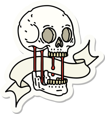 Bir insan tarafından çizilmiş kafatasının pankartıyla dövme stili etiketi