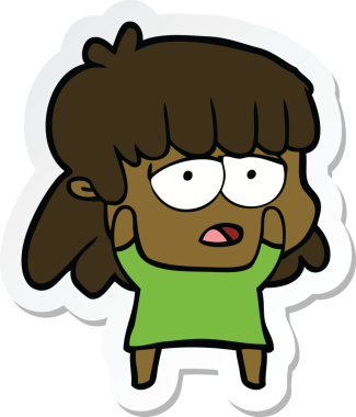 Bir insan tarafından çizilmiş yorgun bir karikatür çıkartması.