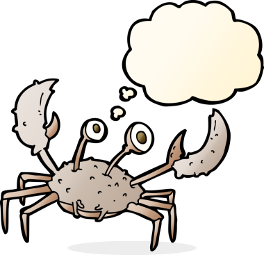 Bir insan tarafından çizilmiş düşünce baloncuklu yengeç.