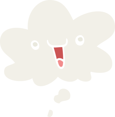 Düşünce baloncuğu şeklinde bir insan tarafından çizilmiş sevimli mutlu çizgi film yüzü.