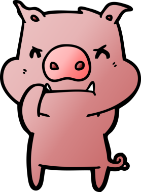 Bir insan tarafından çizilmiş kızgın çizgi film domuzu.