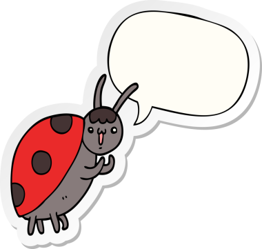 Bir insan tarafından çizilmiş konuşma kabarcığı çıkartmalı şirin bir uğur böceği.