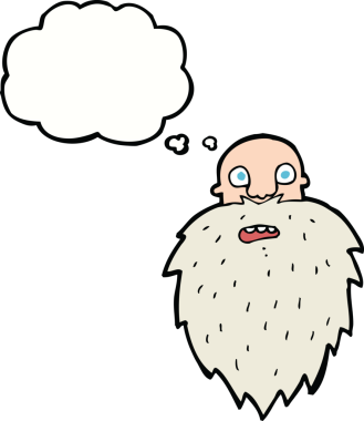 Bir insan tarafından çizilmiş düşünce balonlu sakallı bir adam.