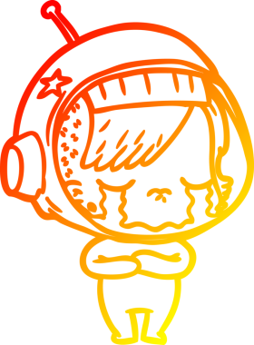 Bir insan tarafından çizilmiş, ağlayan astronot bir kızın sıcak çizgi çizimi