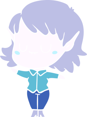 Bir insan tarafından çizilmiş mutlu düz renkli çizgi film elf kızı