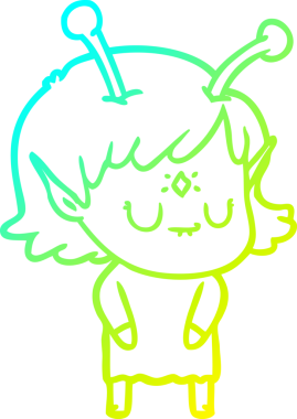 Bir insan tarafından çizilmiş bir uzaylı kız çizgi filmi.