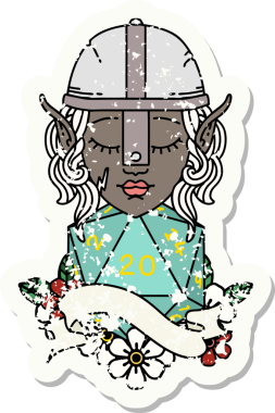 Retro Tattoo stili elf dövüşçüsü. Bir insan tarafından çizilmiş 20 zar ile.