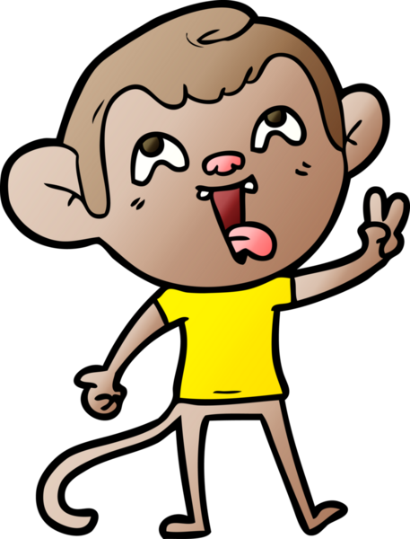 Çılgın çizgi film maymunu bir insan tarafından çizilmiş barış işareti veriyor.