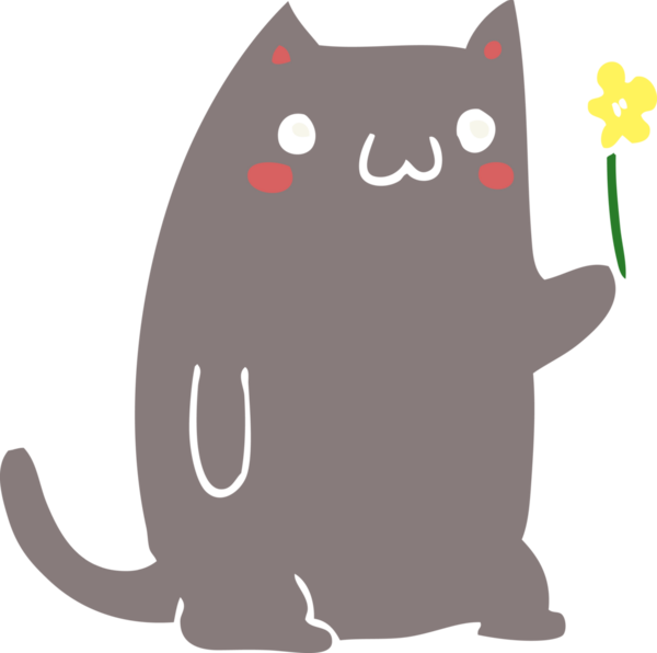 Sevimli düz renkli çizgi film kedisi bir insan tarafından çizilmiş.