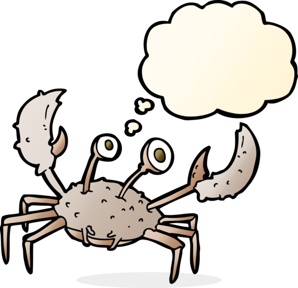 Bir insan tarafından çizilmiş düşünce baloncuklu yengeç.