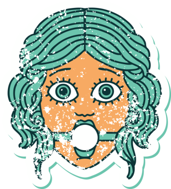 İkonik sıkıntılı dövme stili kadın yüzü bir insan tarafından çizilmiş bir top şakası.