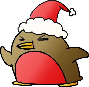 Bir insan tarafından çizilmiş Kawaii Robin 'in el çizimi gradyan çizgi filmi.