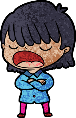 Çizgi filmdeki kadın bir insan tarafından yüksek sesle çizilmiş.