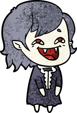 Bir insan tarafından çizilmiş gülen vampir kız çizgi filmi.