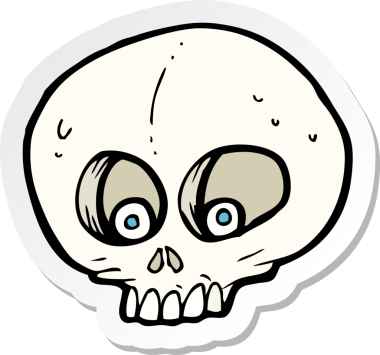 Bir insan tarafından çizilmiş komik bir kafatası çıkartması.