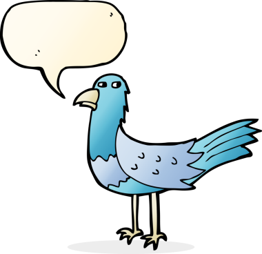 Bir insan tarafından çizilmiş konuşma balonlu çizgi film kuşu.