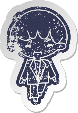 Sıkıntılı eski çizgi film çıkartması Kawaii bir insan tarafından çizilmiş takım elbiseli sevimli çocuk.