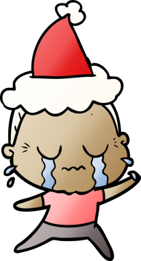 Ağlayan yaşlı bir kadının, Noel Baba şapkası giymiş bir insan tarafından çizilmiş el çizimi karikatürü.