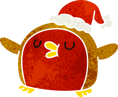 Serbest çizim retro çizgi film Şirin kawaii kırmızı robin bir insan tarafından çizildi