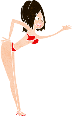 Bir insan tarafından çizilmiş bikinili bir kadın.