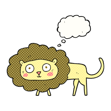 Bir insan tarafından çizilmiş serbest çizim balon karikatür aslanı.