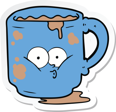 Bir insan tarafından çizilmiş pis ofis kupasının çıkartması.