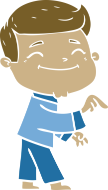 Bir insan tarafından çizilmiş mutlu düz renkli karikatür adam.