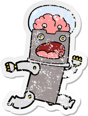 Bir insan tarafından çizilmiş karikatür robotunun sıkıntılı çıkartması.