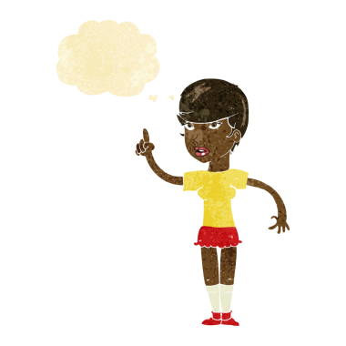 Bir insan tarafından çizilmiş düşünce baloncuğu fikri olan karikatür kadın.