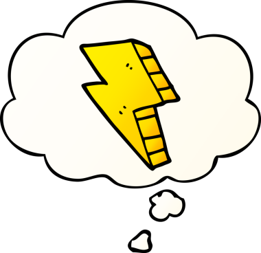 Düşünce baloncuklu çizgi film yıldırımı bir insan tarafından çizilmiş.