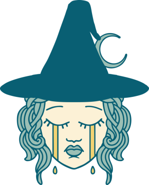 Retro Dövme Tarzı Ağlayan İnsan Cadı Karakteri