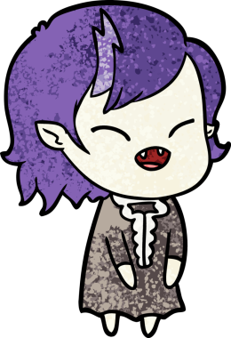 Bir insan tarafından çizilmiş gülen vampir kız çizgi filmi.