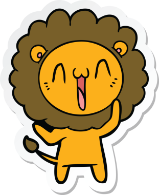 Bir insan tarafından çizilmiş mutlu bir aslanın çıkartması.