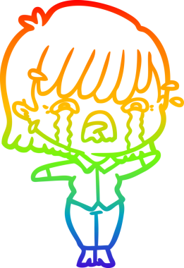 Gökkuşağı gradyan çizimi bir insan tarafından çizilmiş ağlayan bir çizgi kız çizimi