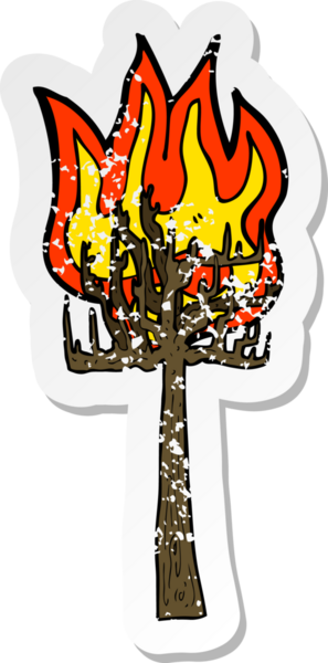Bir insan tarafından çizilmiş, yanan bir çizgi film ağacının gerilimli yapıştırması.