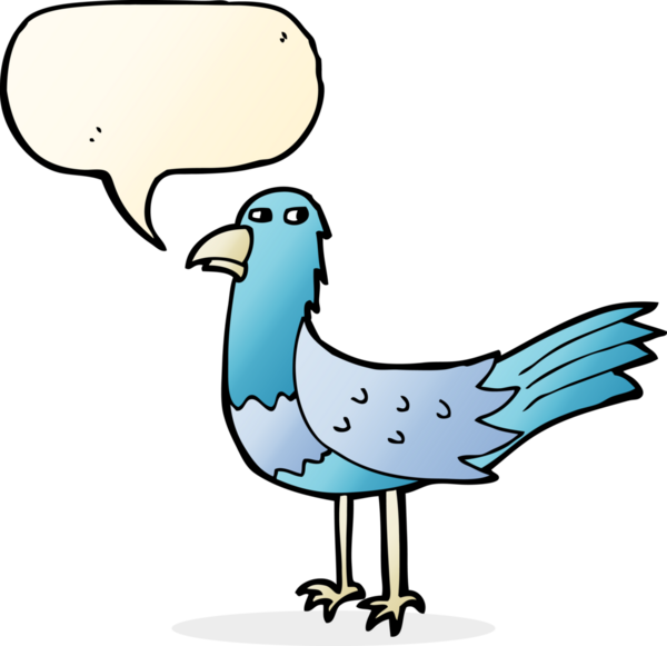 Bir insan tarafından çizilmiş konuşma balonlu çizgi film kuşu.