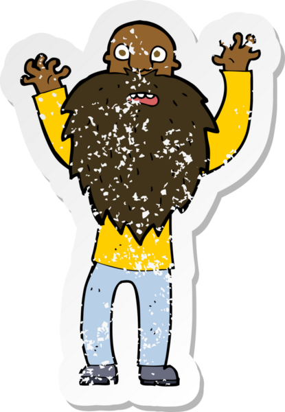 Çizgi filmin gerilemiş çıkartması sakallı, korkmuş yaşlı bir adam bir insan tarafından çizilmiş.