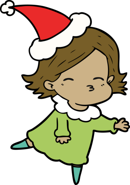 Bir insan tarafından çizilmiş Noel Baba şapkası giyen bir kadının el çizimi.