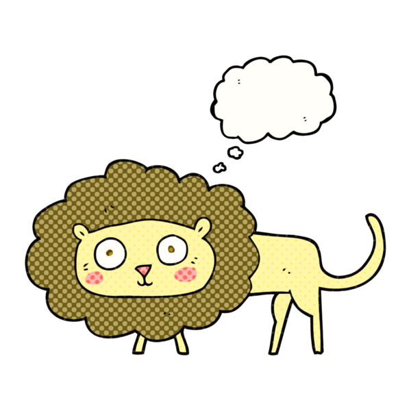 Bir insan tarafından çizilmiş serbest çizim balon karikatür aslanı.