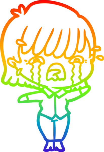 Gökkuşağı gradyan çizimi bir insan tarafından çizilmiş ağlayan bir çizgi kız çizimi