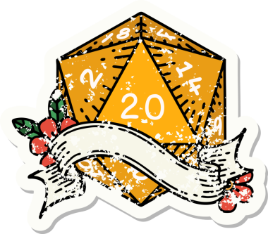 Bir insan tarafından çizilmiş 20 D20 zarının grunge çıkartması.