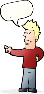 Bir insan tarafından çizilmiş bir konuşma balonuyla işaret eden çizgi film adamı.