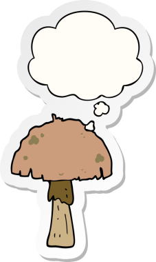 Düşünce baloncuklu mantar insan tarafından çizilmiş bir çıkartma.